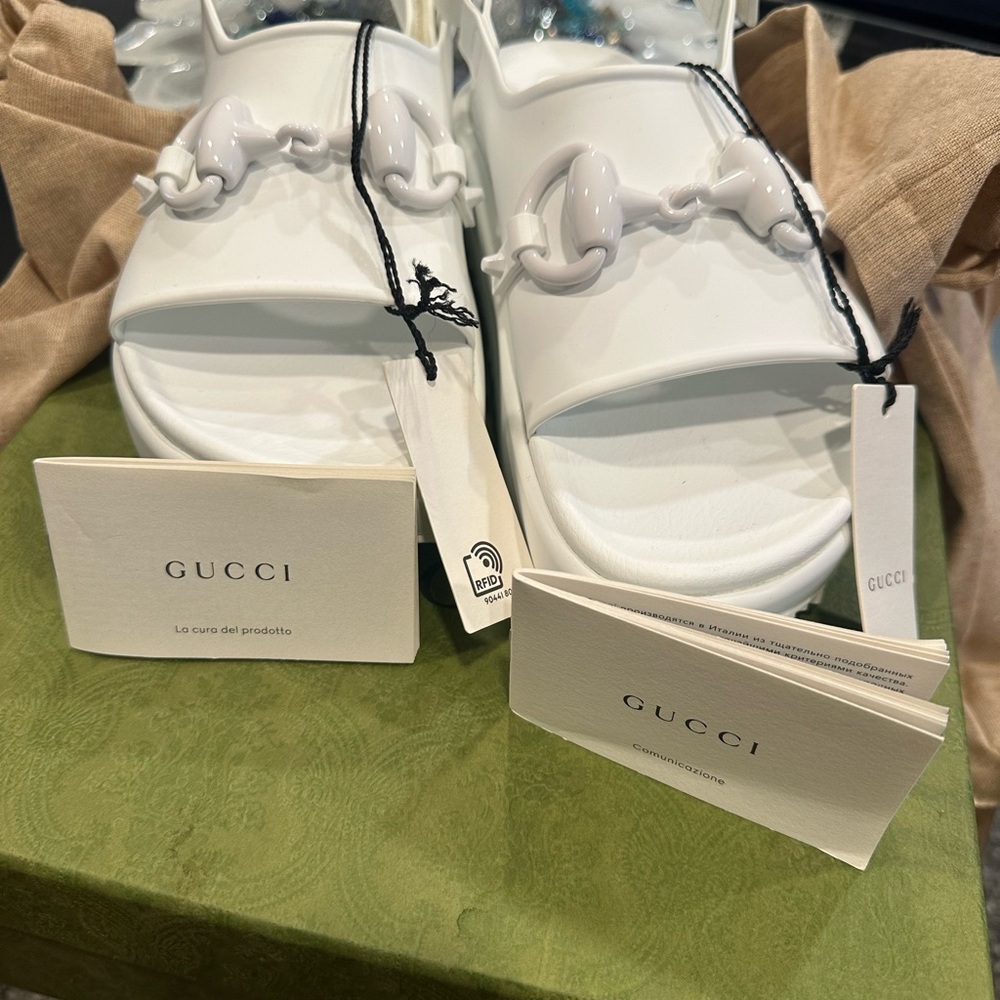 Gucci Glossy White Slide Sandals